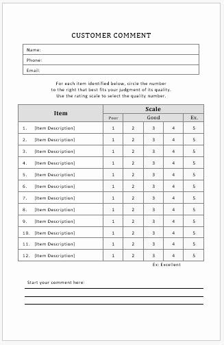 Comment Card Template Word Lovely Customer Ment Cards Templates Ms Word