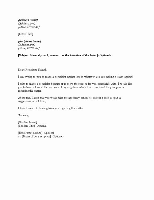 Complaint Letter to Landlord Best Of Tenant Plaint Letter Template