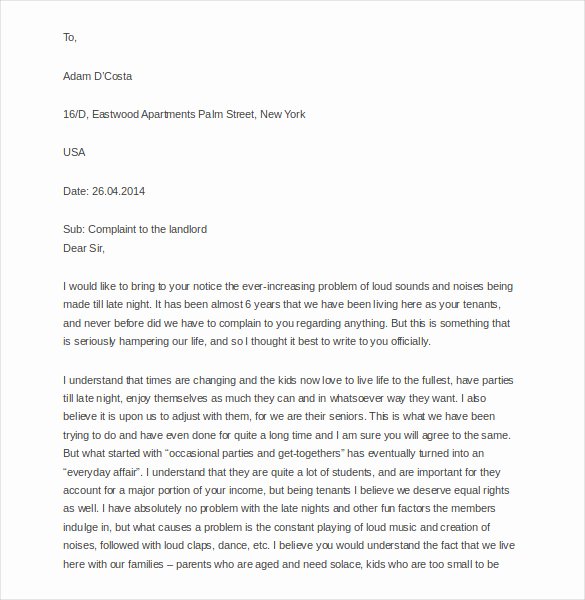 Complaint Letter to Landlord Unique 14 Plaint Letter to Landlord Free Sample Example