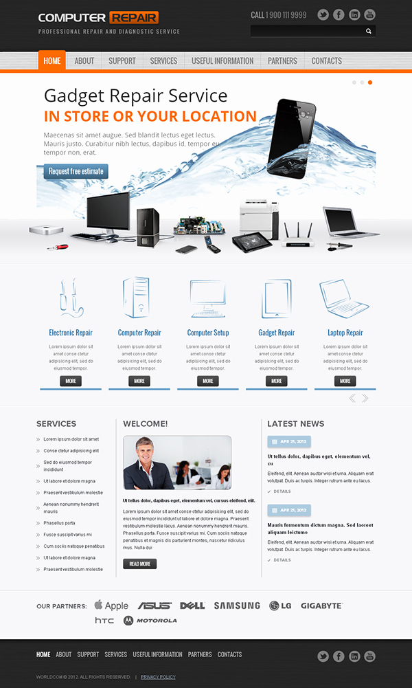 Computer Repair Web Templates Awesome Puter Repair &amp; Diagnistic Bootstrap HTML Template On Behance