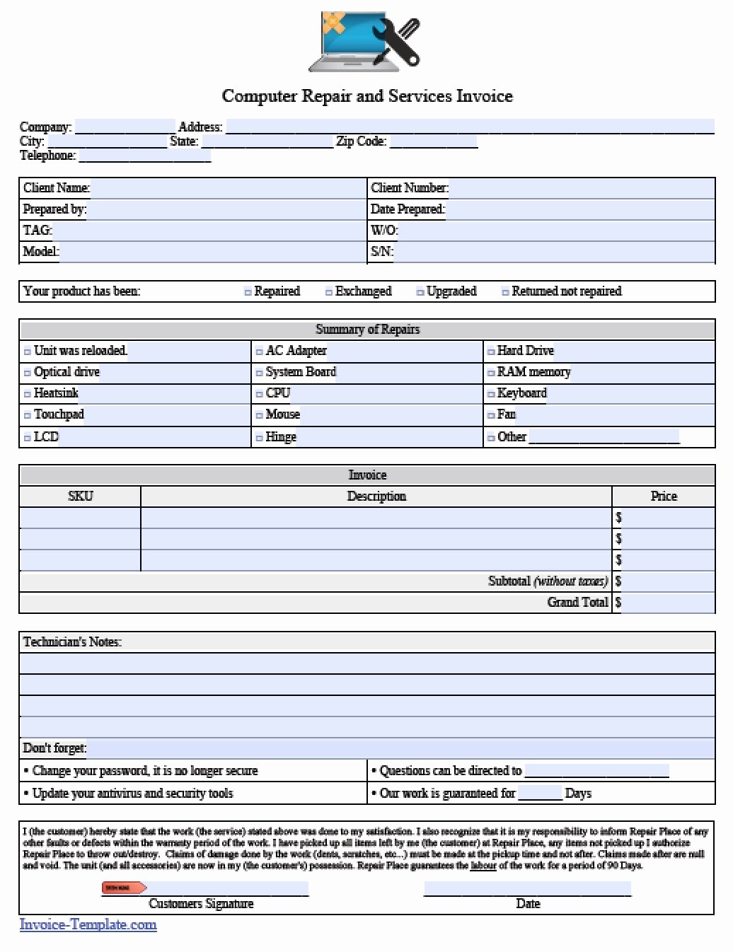 puter repair invoice template pdf 794