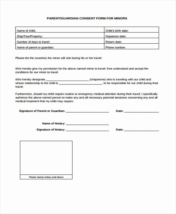 Consent form Sample for Parents New Free 7 Travel Consent form Samples In Sample Example format