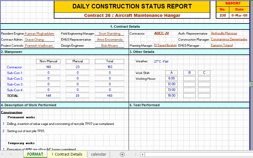 Construction Daily Report Template Elegant Construction Daily Report Template Excel