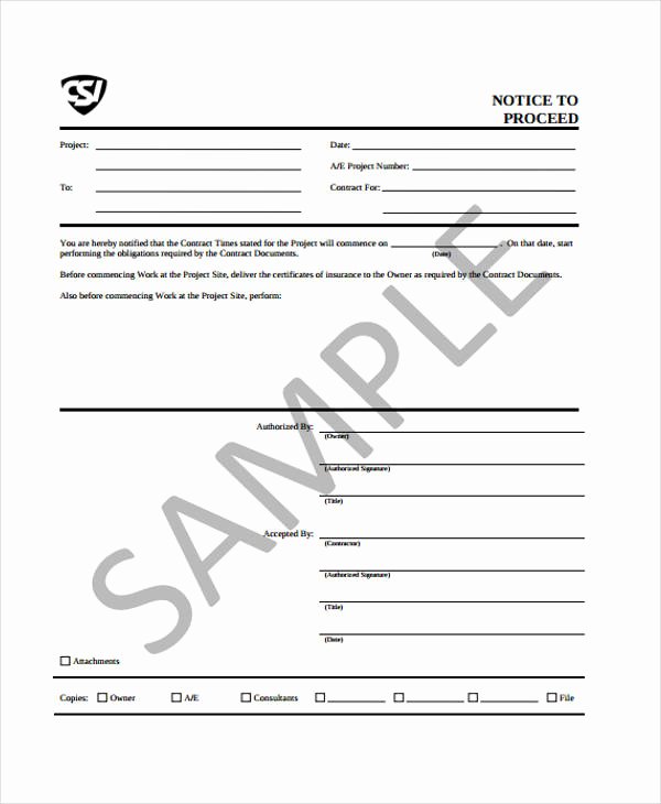 Construction Notice to Proceed Awesome Notice to Proceed Templates 8 Free Word Pdf format Download