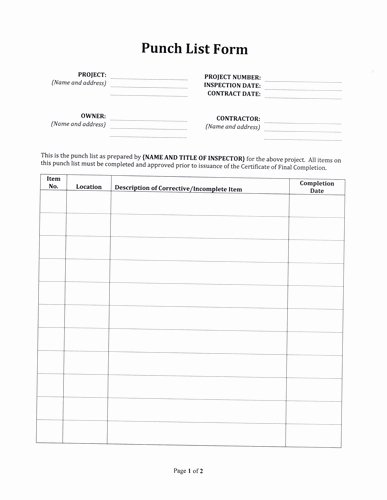 Construction Punch List form Awesome Contractor S Punch List form $5 99 Download now