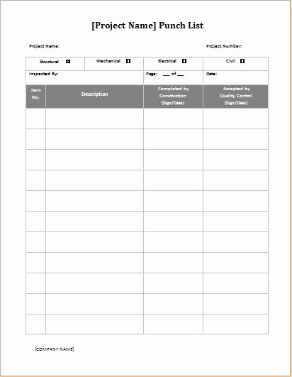 Construction Punch List form Awesome Project Punch List Template for Word