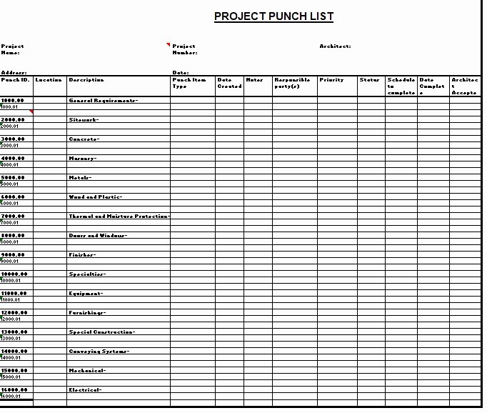 Construction Punch List form Unique 16 Free Construction Punch List Templates Ms Fice Documents