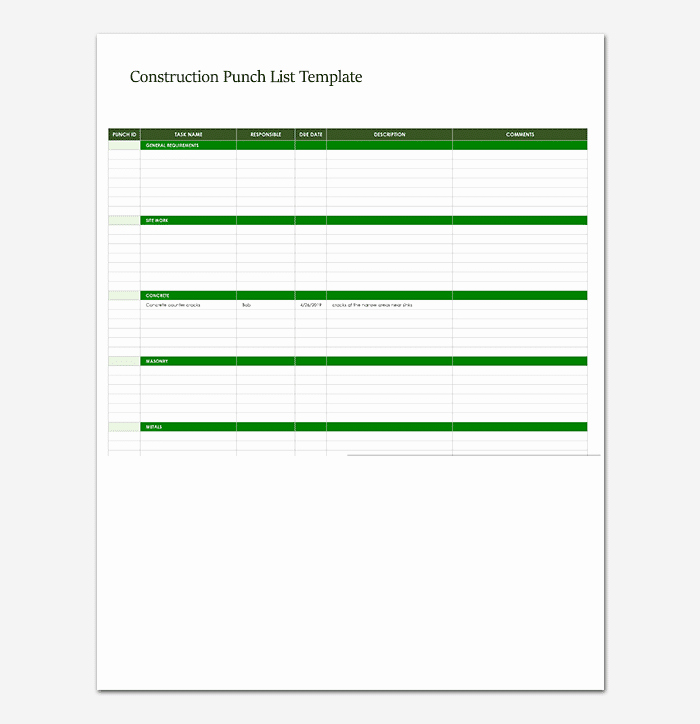 Construction Punch List Sample Inspirational Punch List Template 14 Word Excel Pdf format