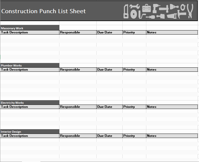 Construction Punch List Sample Luxury 16 Free Construction Punch List Templates Ms Fice Documents