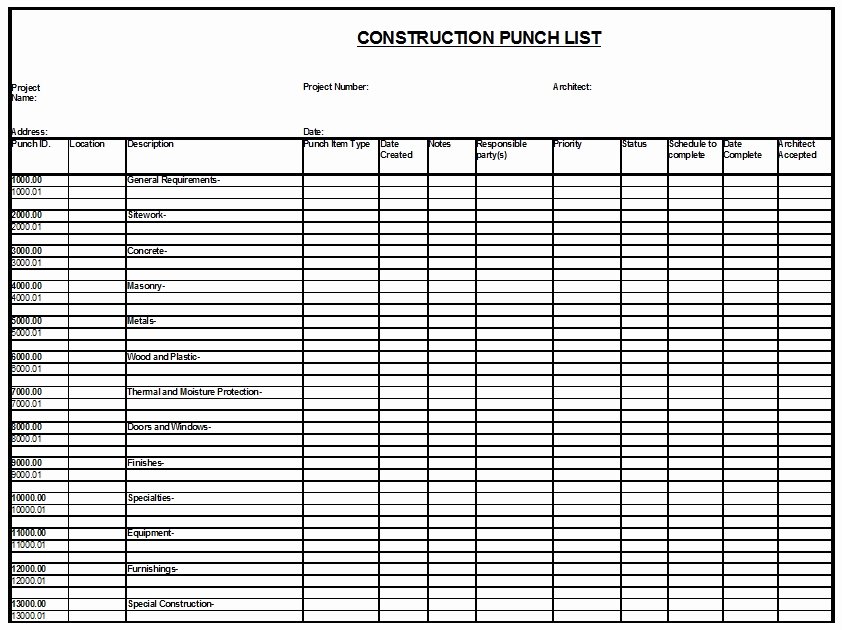 Construction Punch List Template Lovely Construction Punch List Template – Emmamcintyrephotography