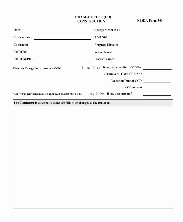 Construction Purchase order Template Best Of Free 9 Sample Change order forms In Pdf