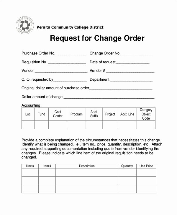 Construction Purchase order Template Elegant Free 8 Sample Change order Request forms In Pdf