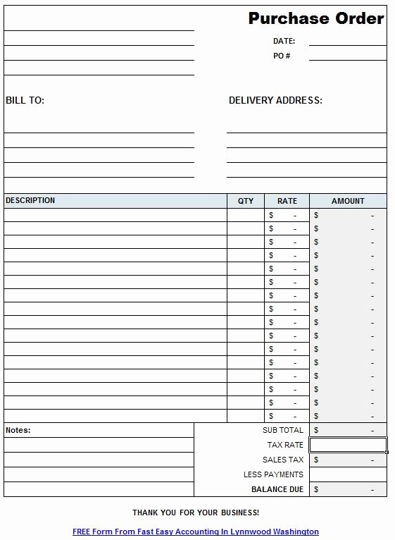 Construction Purchase order Template Lovely Free Contractor Purchase order form Excel From Fast Easy Accounting 206 361 3950