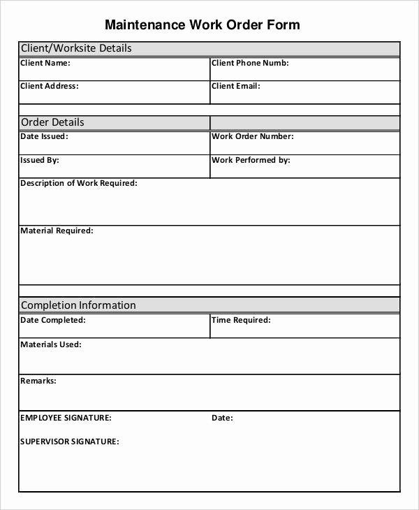 Construction Work order Template Fresh 9 Job order forms Free Sample Example format Download