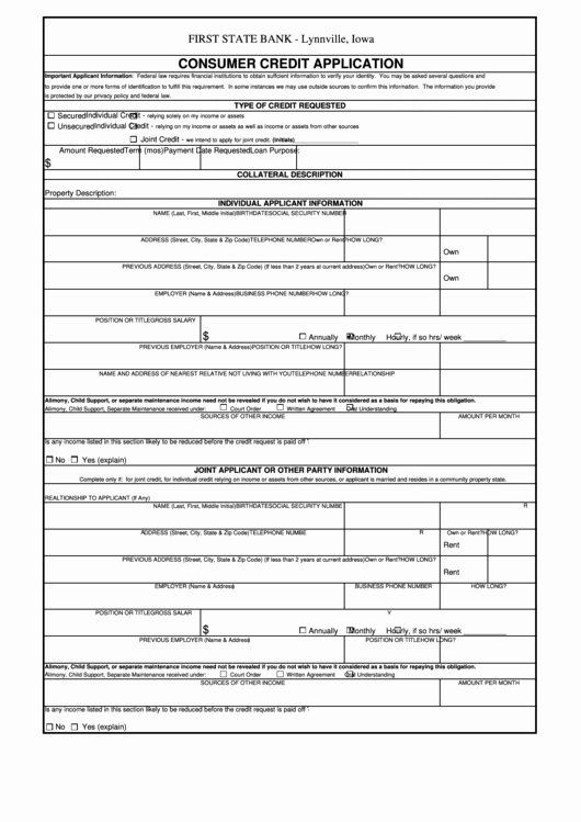 Consumer Credit Application form Awesome Fillable Consumer Credit Application Printable Pdf