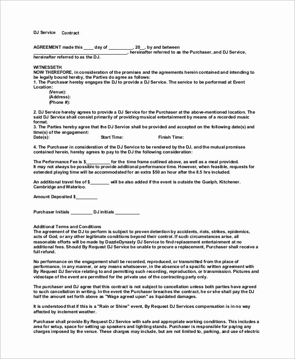 Contract for Dj Services Fresh Sample Dj Contract 14 Examples In Word Pdf Google Docs Apple Pages