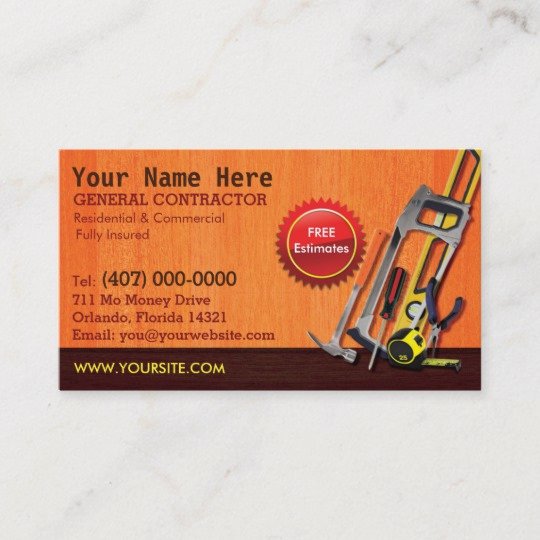 Contractors Business Cards Examples Luxury General Contractor Handyman Business Card Template