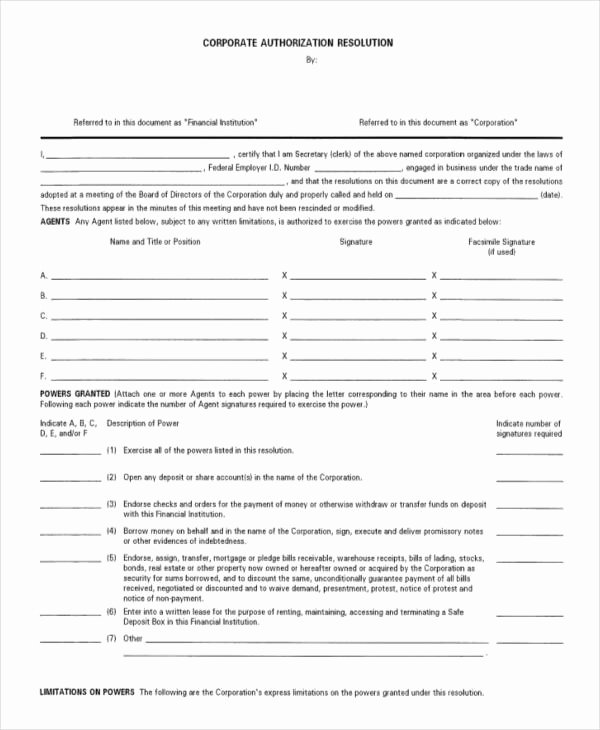 Corporate Resolution Template Microsoft Word New Corporate Resolution form 7 Free Word Pdf Documents Download