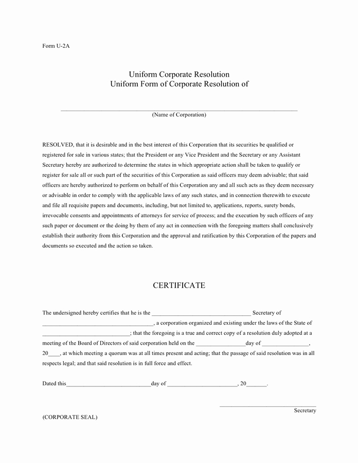 Corporate Resolution Template Microsoft Word Unique Corporate Guarantee form Free Documents for Pdf Word and Excel
