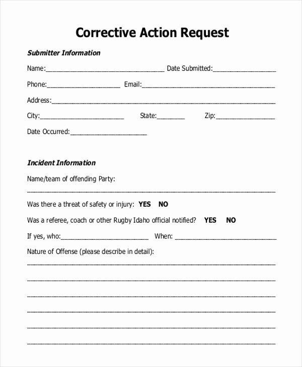 Corrective Action Report Examples Lovely Free 9 Sample Corrective Action forms In Pdf