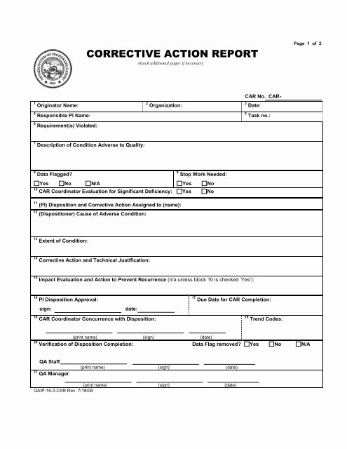 Corrective Action Report Sample Fresh Corrective Action Report Car
