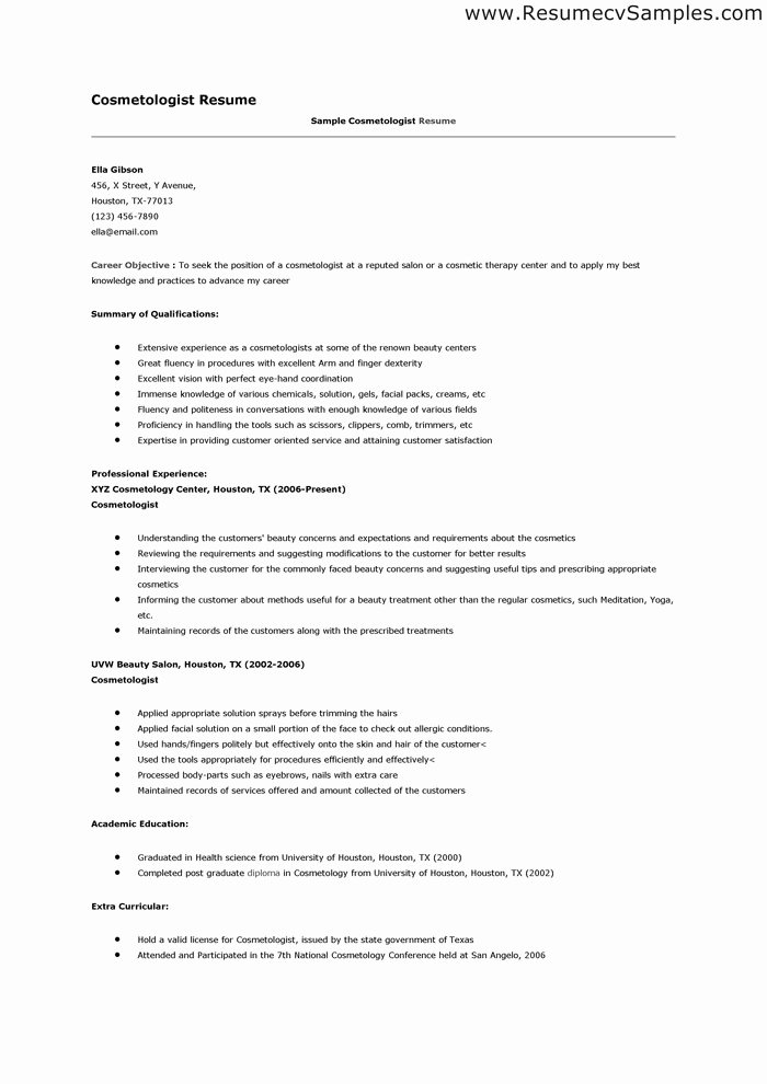 Cosmetology Resume Templates Free Awesome Cosmetology Resume Examples No Experience – Guatemalago