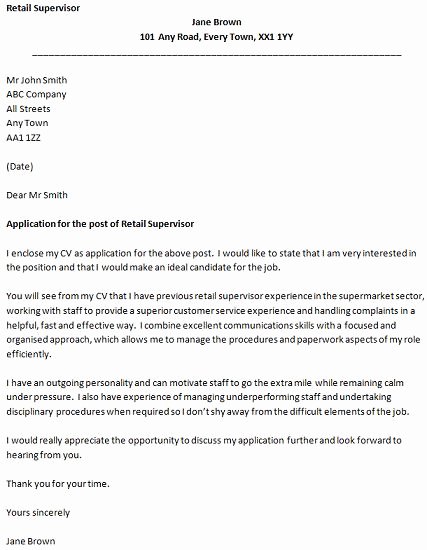 Cover Letter for Retail Unique Retail Supervisor Cover Letter Example Icover