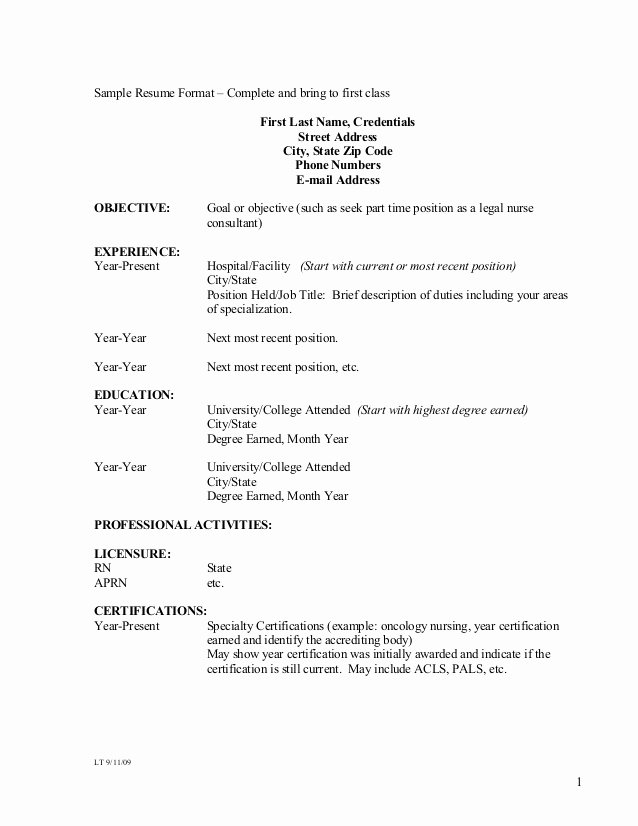 Current Nursing Student Resume New Sample Resume format – Plete and Bring to First Class