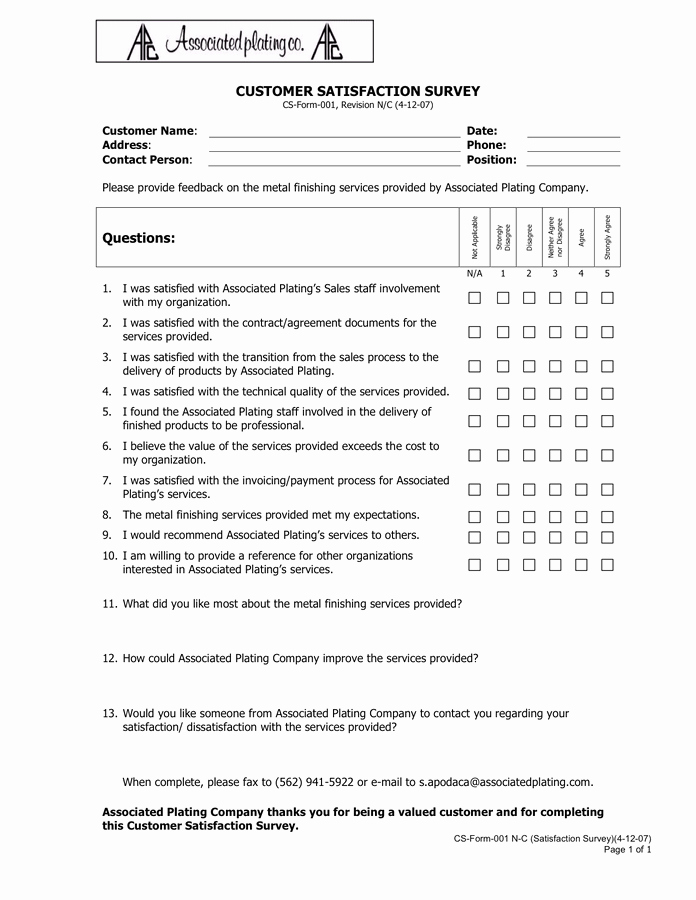 Customer Satisfaction Questionnaire Pdf Luxury Customer Satisfaction Survey In Word and Pdf formats
