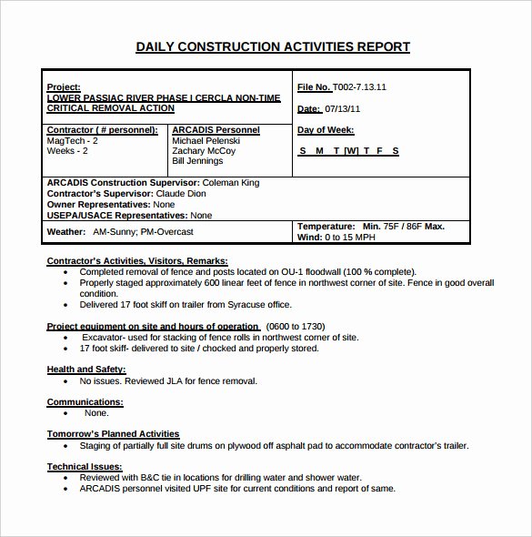 Daily Activity Report Template Best Of 24 Daily Construction Report Templates Pdf Google Docs Ms Word Apple Pages