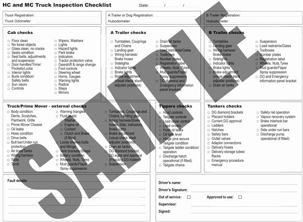 Daily Truck Inspection Checklist Awesome Daily Inspection Checklist for Hc and Mc Trucks