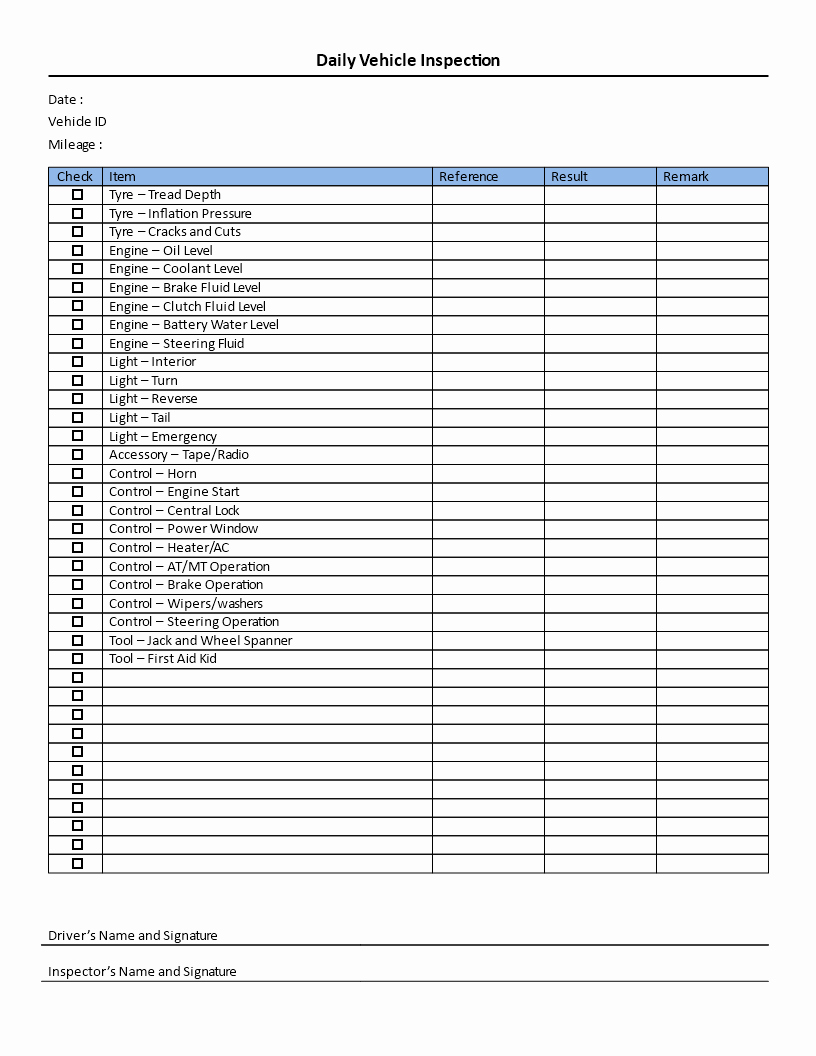 Daily Truck Inspection Checklist Awesome Download This Daily Vehicle Inspection Checklist Template to Keep Track Of Preventive