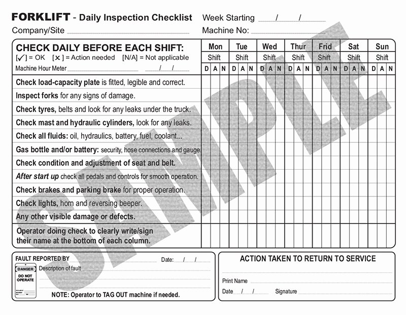 Daily Truck Inspection Checklist Awesome forklift Checklist Book &amp; Safety Guide