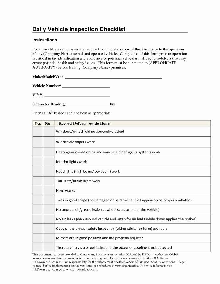 Daily Truck Inspection Checklist Beautiful Daily Vehicle Inspection Checklist form Image Gallery Gyps Fice forms