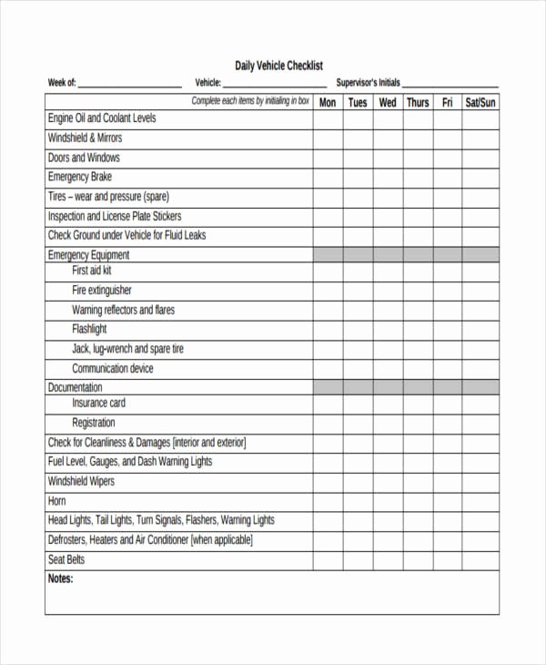 Daily Truck Inspection Checklist Best Of 32 Checklist Templates In Pdf