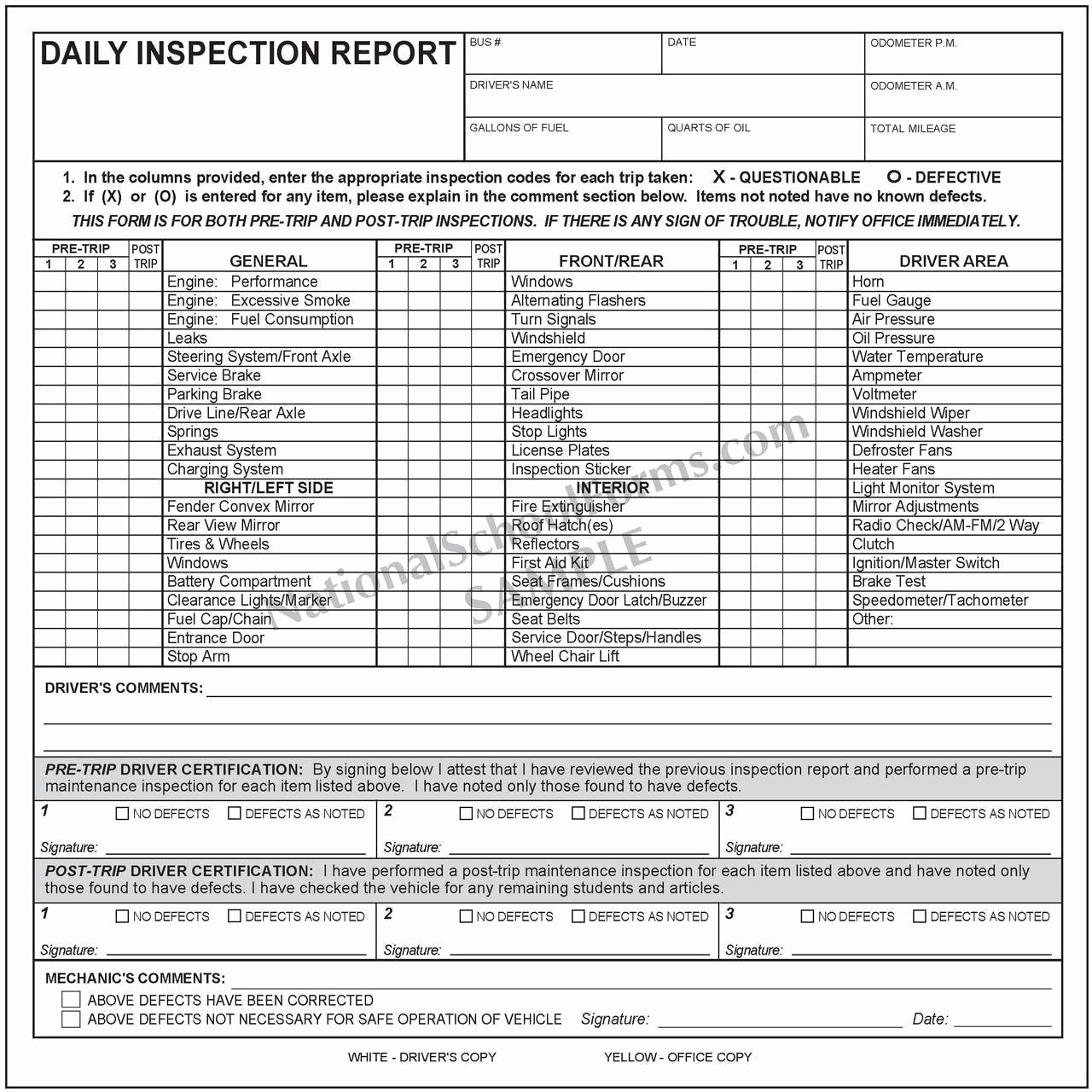 Daily Truck Inspection Checklist Elegant Daily Inspection Report with Pre and Post Trip Nationalschoolforms