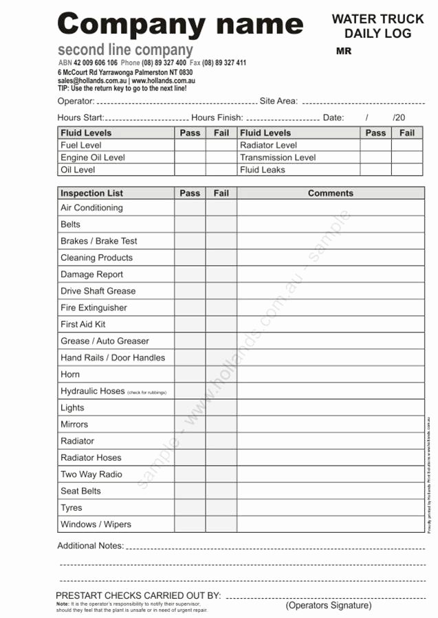 Daily Truck Inspection Checklist Inspirational 28 Of Vehicle Inspection Log Template