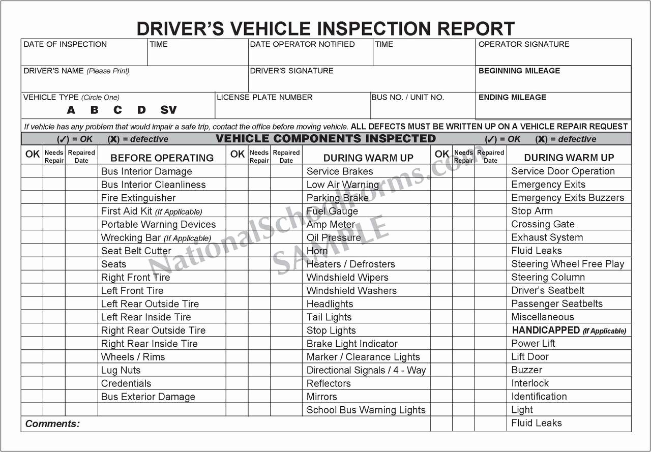 Daily Truck Inspection Checklist New Driver S Vehicle Inspection Report Booklet Nationalschoolforms
