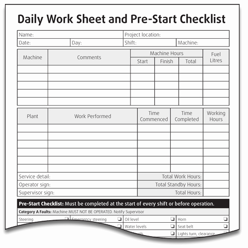 Daily Vehicle Inspection Checklist Template Awesome Daily Machine Worksheet Pre Start Checklist Lockbox
