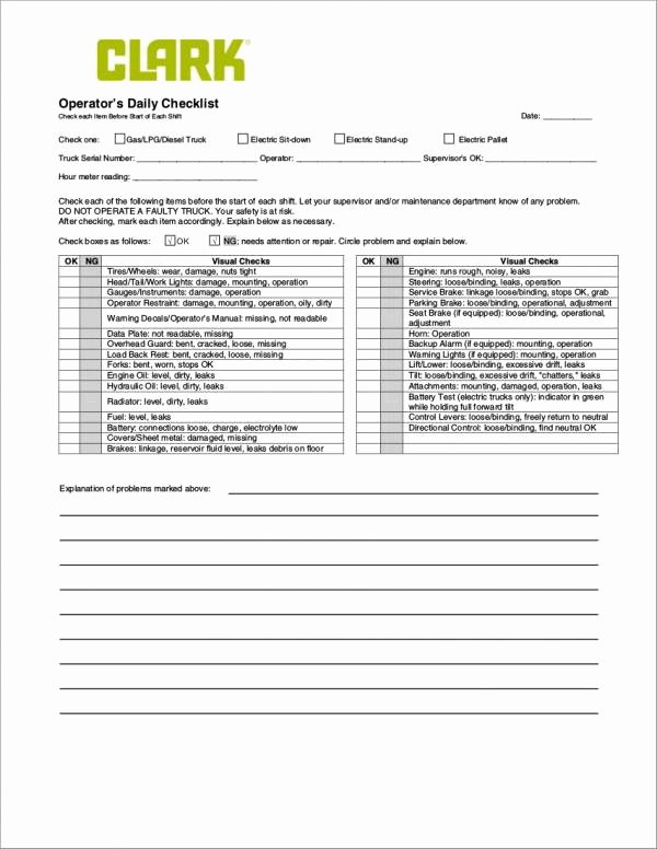 Daily Vehicle Inspection Checklist Template Best Of Free 21 Vehicle Checklist Samples &amp; Templates In Pdf