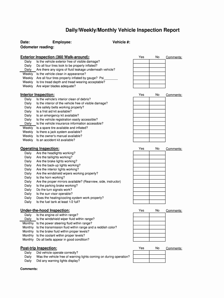 Daily Vehicle Inspection Checklist Template Lovely Daily Vehicle Inspection Fill Line Printable