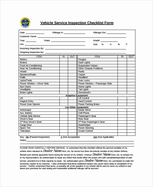 Daily Vehicle Inspection Checklist Template New 10 Vehicle Inspection Checklist Templates – Pdf Word
