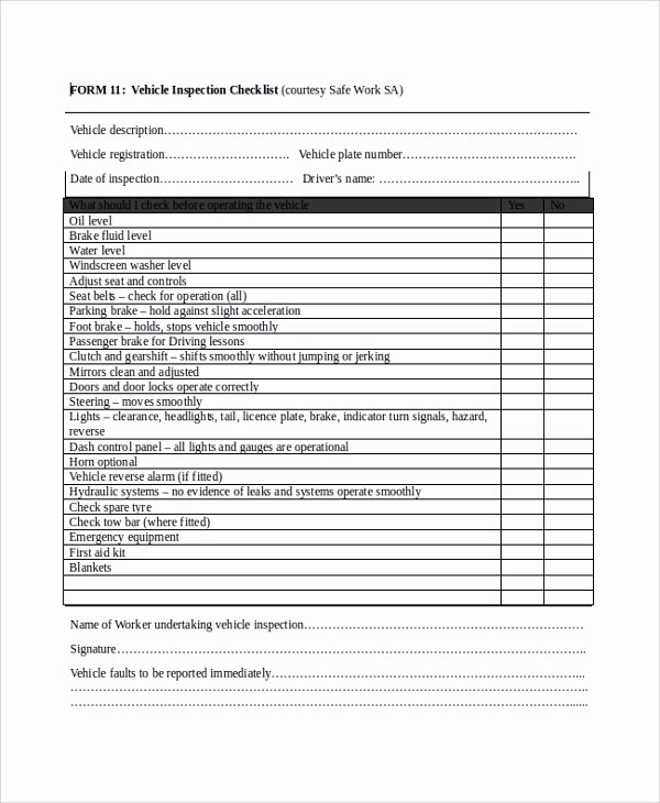 Daily Vehicle Inspection Checklist Template Unique 8 Vehicle Inspection forms Pdf Word
