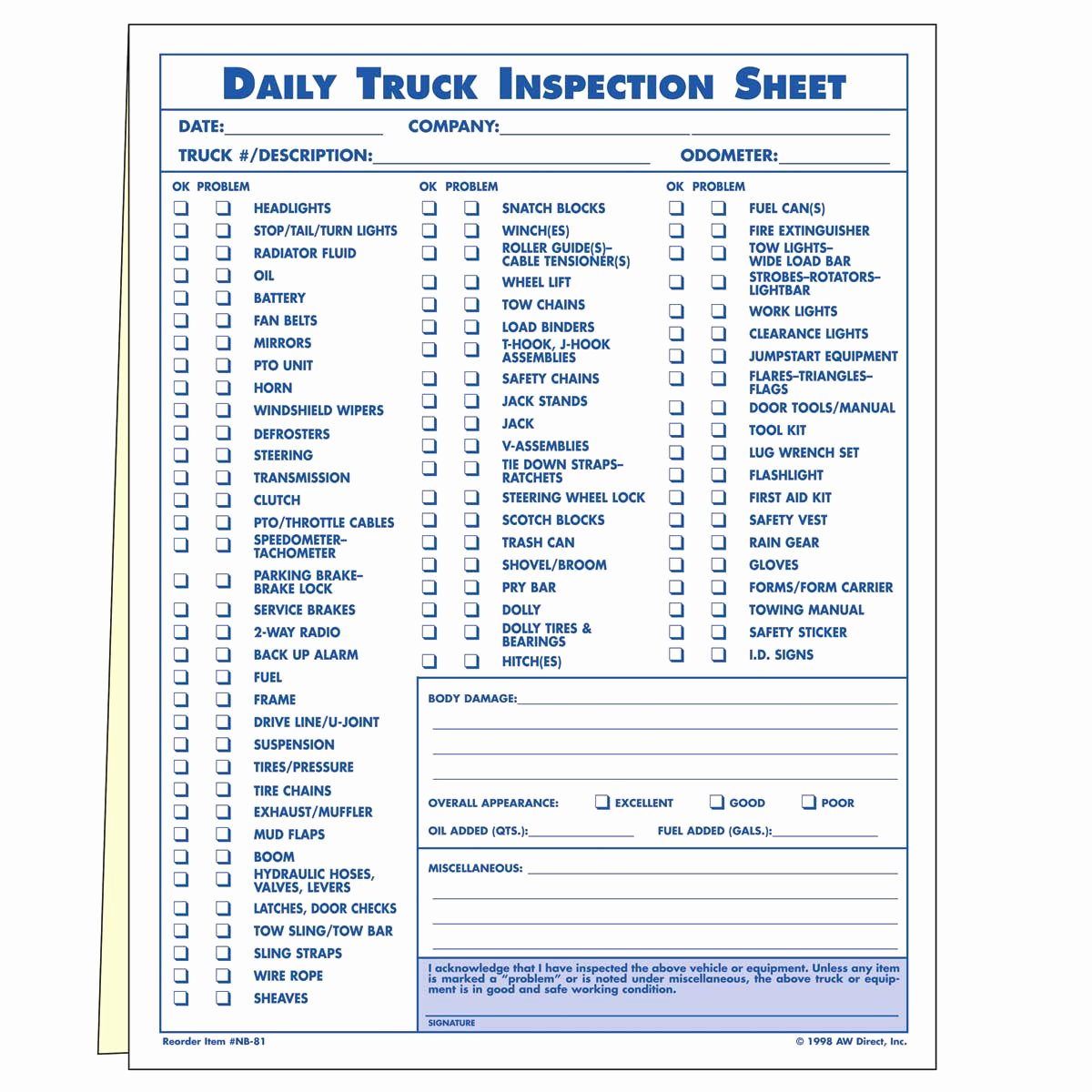 Daily Vehicle Inspection form New 11 Best S Of Pickup Truck Inspection form Template