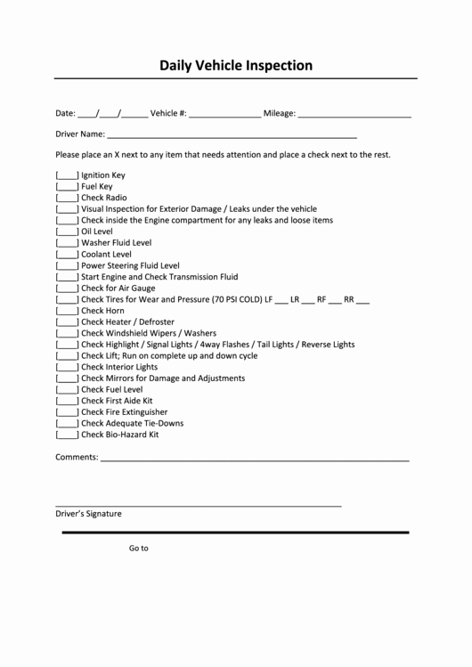 Daily Vehicle Inspection form Template Unique Daily Vehicle Inspection Printable Pdf