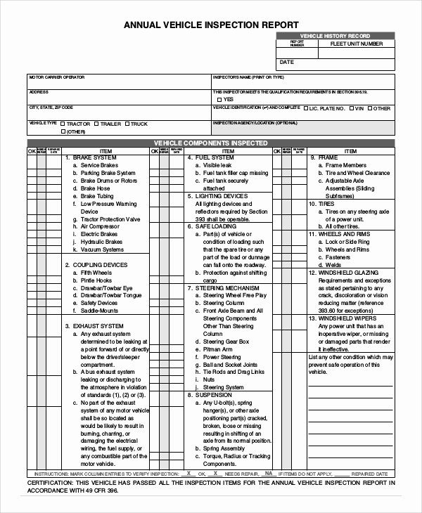 Daily Vehicle Inspection Report Template Best Of 8 Vehicle Inspection forms Pdf Word