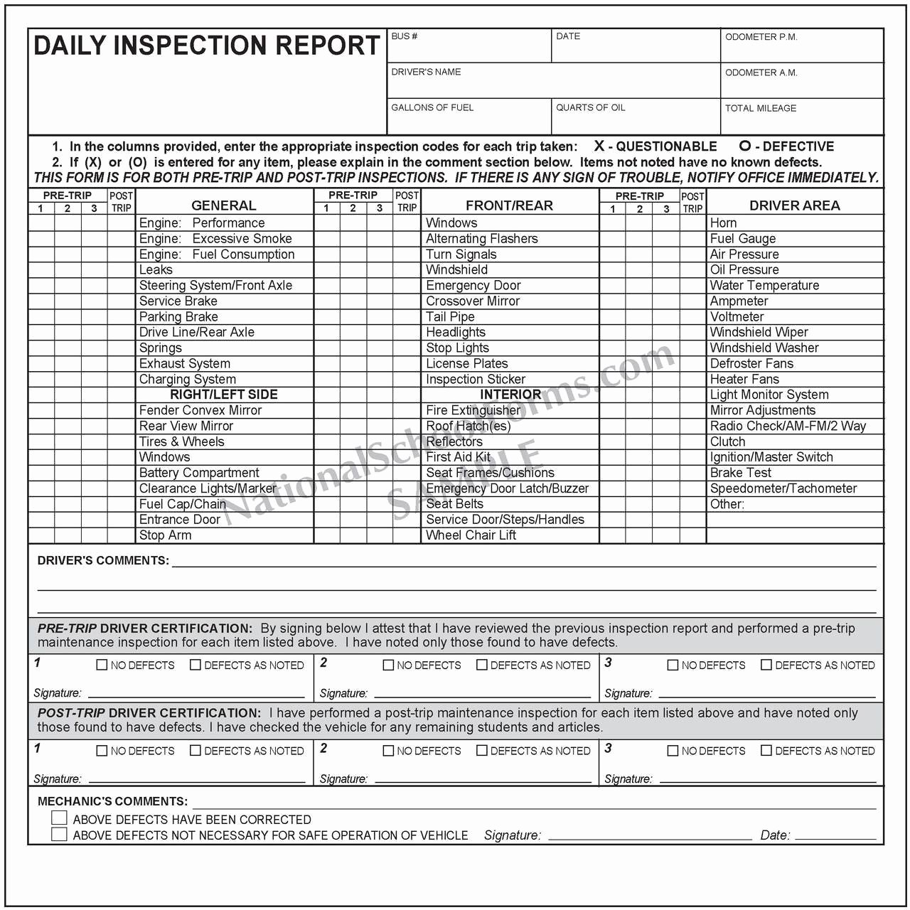 Daily Vehicle Inspection Report Template New Daily Inspection Report Booklet with Pre and Post Trip Nationalschoolforms