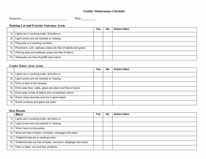 Daily Vehicle Maintenance Checklist Awesome Facility Maintenance Checklist Template 3451 Cleaning