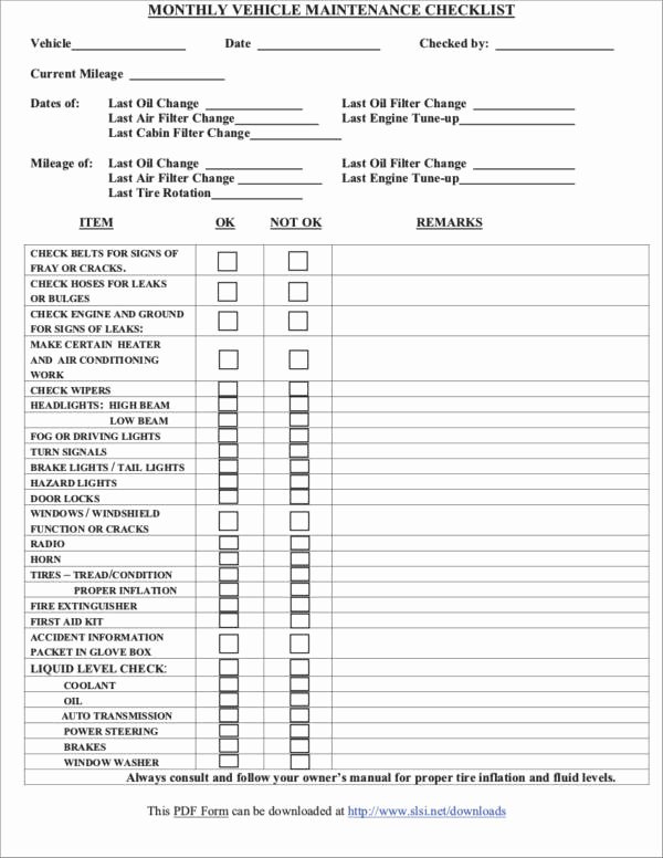 Daily Vehicle Maintenance Checklist Inspirational Free 25 Amaintenance Checklist Samples &amp; Templates In Word