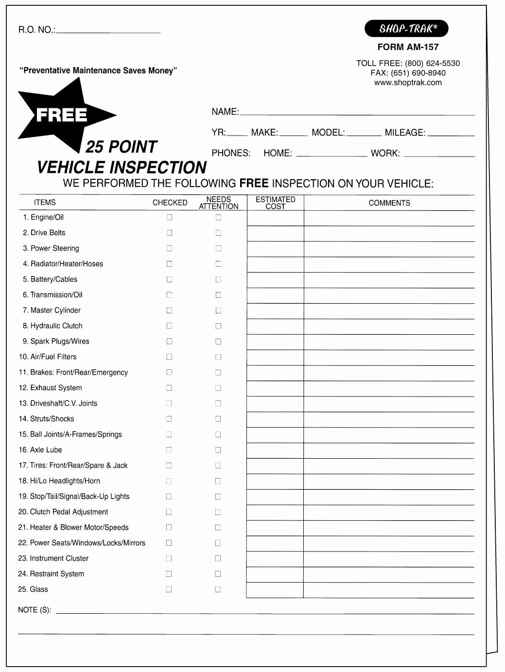 Daily Vehicle Maintenance Checklist Unique Am157 Vehicle Inspection Checklist